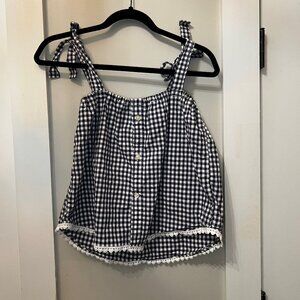 Vintage Blue and White Gingham Top, Size Small